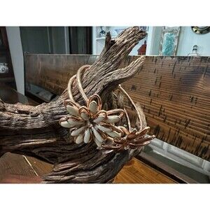 Rose Gold Metal Cuff Bracelet , Flower Details